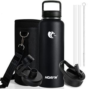 hqayw insulated water bottles 40oz, leak-proof sports water bottle with straws, stainless steel water bottle, wide-mouth bpa free travel thermo keep cold 48 hours hot 24 hours for work, mid-night