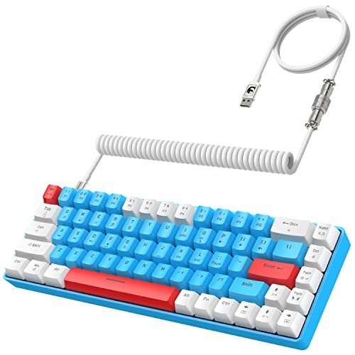 ZIYOU LANG RK-T8 Wired 65% Mechanical Gaming Keyboard with RGB LED Backlit Anti-ghosting TKL Mini 68 Key Custom Coiled C to A Cable Tactile Blue Switch for PS4 PS5 Xbox PC Mac Gamer(White/Blue/Red)