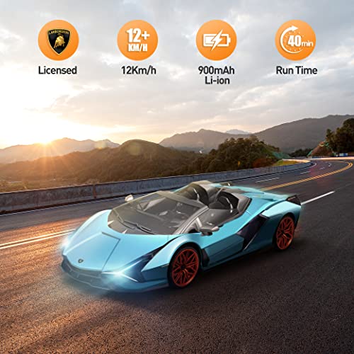 MIEBELY Lamborghini Remote Control Car, 1:12 Scale Lambo Toy Car 7.4V 900mAh Officially Licensed 12Km/h Fast Rc Cars with Led Light 2.4Ghz Model Car for Adults Boys Girls Birthday Ideas Gift - Blue