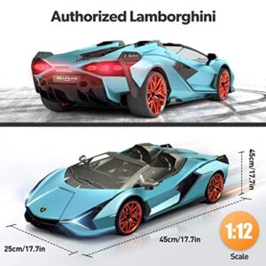 MIEBELY Lamborghini Remote Control Car, 1:12 Scale Lambo Toy Car 7.4V 900mAh Officially Licensed 12Km/h Fast Rc Cars with Led Light 2.4Ghz Model Car for Adults Boys Girls Birthday Ideas Gift - Blue