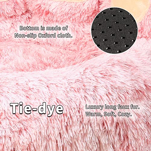 Jiupety Pet Round Bed of Paw Shape, Calming Donut Dog Bed for Medium and Small Dog, Faux Fur Cat Bed, Comfortable and Soft, Machine Washable, Large Size (26"×26"×8"), Pink