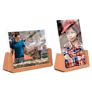 komimaci 4x6 inch picture frames 2 pack - wooden photo frame with wood of beech base and hd plexiglas cover for tabletop or desktop display(4x6 inch, horizontal & vertical)