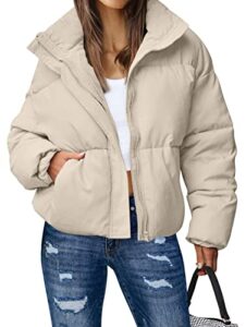 merokeety women's long sleeve full zip puffer coats stand collar pockets warm padded down jackets, lightkhaki, l