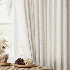 Vision Home Natural Pinch Pleated Semi Sheer Curtains Textured Linen Blended Light Filtering Window Curtains 108 inch for Living Room Bedroom Pinch Pleat Drapes with Hooks 2 Panels 42" Wx108 L