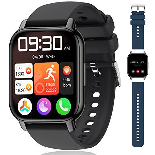 Popglory Smart Watch Call Receive/Dial, 1.85'' Smartwatch with AI Voice Control, Blood Pressure/SpO2/Heart Rate Monitor, Fitness Tracker Watch with 2 Straps for Men & Women iOS & Android Phones