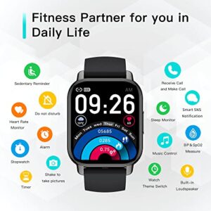 Popglory Smart Watch Call Receive/Dial, 1.85'' Smartwatch with AI Voice Control, Blood Pressure/SpO2/Heart Rate Monitor, Fitness Tracker Watch with 2 Straps for Men & Women iOS & Android Phones