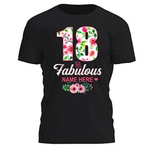 personalized shirt 18 & fabulous funny birthday gifts 18 years old vintage floral flower t-shirt 18th birthday decorations for women custom shirts for teens girls casual short sleeve retro tees tops