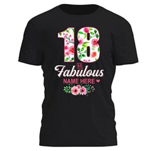 Personalized Shirt 18 & Fabulous Funny Birthday Gifts 18 Years Old Vintage Floral Flower T-Shirt 18th Birthday Decorations for Women Custom Shirts for Teens Girls Casual Short Sleeve Retro Tees Tops