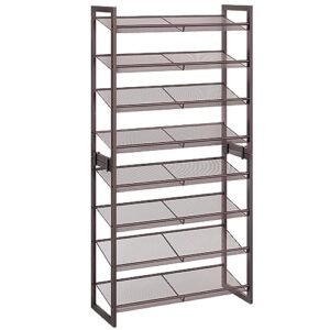 hoobro metal shoe rack, 8 tier shoe rack for closet, holds 24-32 pairs of shoes, 29.5" w x 11.6" d x 63" h, stackable, for entryway, hallway, living room bronze ab82xjp201