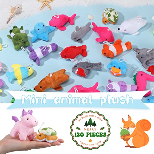 HyDren 120 Pcs Mini Animal Plush Toys Party Favors Small Stuffed Animals Bulk Cute Jungle Sea Animal Toy Keychain Decoration Birthday Party, Christmas, Classroom Prize, Teacher Student Award, Gift