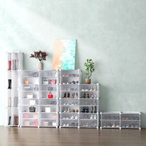 UNZIPE Shoe Rack Organizer, 4 Cube 8 Tier Covered Storage Cabinet 16 Pairs Freestanding DIY Shelves Plastic Shoes for Closet Entryway Hallway Bedroom or Garage, White