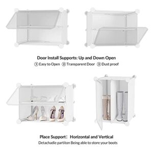 UNZIPE Shoe Rack Organizer, 4 Cube 8 Tier Covered Storage Cabinet 16 Pairs Freestanding DIY Shelves Plastic Shoes for Closet Entryway Hallway Bedroom or Garage, White