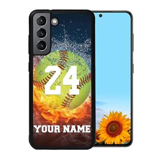 personalized name number custom baseball softball water fire phone case for samsung galaxy a53 5g/a03s/a02s/a10e/a12/a13/a32/a33/a42/a51/a52/a71