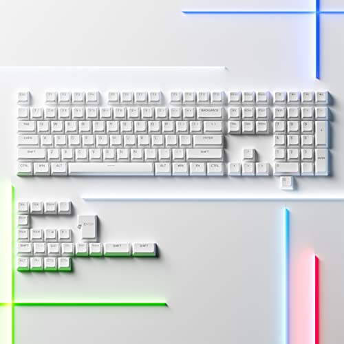 Akko Keycaps Top Printed Shine-Through with ASA Profile, White Keycaps PBT Double-Shot Keycaps for Mechanical Keyboards