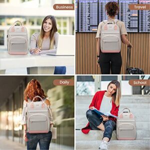 LOVEVOOK Laptop Backpack for Women, Large Capacity Travel Anti-Theft Bag Business Work Computer Backpacks Purse, Casual Hiking Daypack, 15.6 Inch, Light Grey-Pink