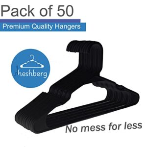 Heshberg Plastic Notched Hangers Space Saving Tubular Clothes Hangers Standard Size Ideal for Everyday Use on Shirts, Coats, Pants, Dress, Skirts, Etc. (50 Pack, Black)