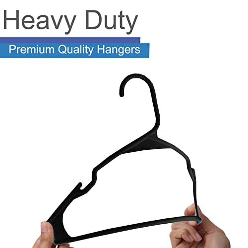 Heshberg Plastic Notched Hangers Space Saving Tubular Clothes Hangers Standard Size Ideal for Everyday Use on Shirts, Coats, Pants, Dress, Skirts, Etc. (50 Pack, Black)