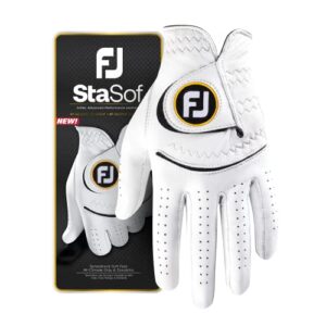 footjoy men's stasof golf glove, white, cadet x-large, worn on left hand
