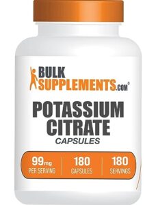 bulksupplements.com potassium citrate capsules - potassium supplement, potassium citrate 99mg - potassium citrate supplement, potassium pills - 1 capsule per serving, 180-day supply, 180 capsules