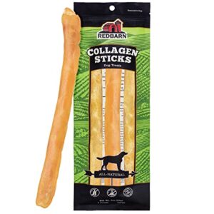redbarn all-natural large 12” beef collagen sticks for dogs - long lasting low-odor alternative to traditional rawhide & bully sticks - supports healthy joints, skin, & coat - 3 pack