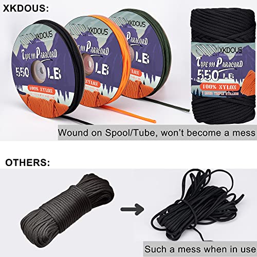 XKDOUS 550 Paracord 120ft Forest Camo Parachute Cord, 100% Nylon 7 Strand Inner Core Type III Tactical Paracord Rope, Outside Survival Gear for Bracelets, Lanyards, Handle Wraps, Camping & Hiking