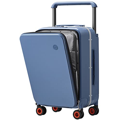 mixi Carry On Luggage Wide Handle Luxury Design Rolling Travel Suitcase PC Hardside with Aluminum Frame Hollow Spinner Wheels, with Cover, 20 inch, Sapphire Blue