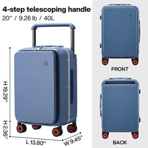 mixi Carry On Luggage Wide Handle Luxury Design Rolling Travel Suitcase PC Hardside with Aluminum Frame Hollow Spinner Wheels, with Cover, 20 inch, Sapphire Blue