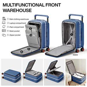 mixi Carry On Luggage Wide Handle Luxury Design Rolling Travel Suitcase PC Hardside with Aluminum Frame Hollow Spinner Wheels, with Cover, 20 inch, Sapphire Blue