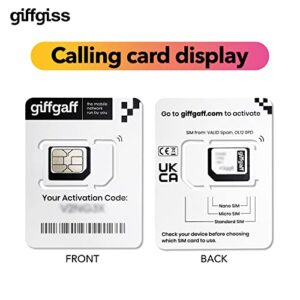 Giffgaff UK Prepaid SIM Card for 7 Days with 30GB Data + Unlimited Mins and Texts, Used in The United Kingdom, England, Scotland, Wales, Northern Ireland, London