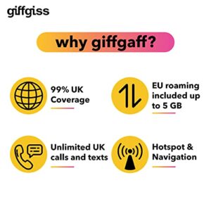 Giffgaff UK Prepaid SIM Card for 7 Days with 30GB Data + Unlimited Mins and Texts, Used in The United Kingdom, England, Scotland, Wales, Northern Ireland, London