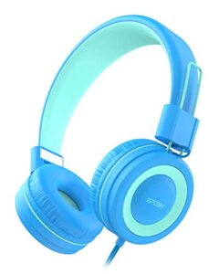eposy kids headphones, e10 wired headphones for kids foldable stereo bass headphones with adjustable headband, tangle-free 3.5 mm jack for school, on-ear headset for boys girls cellphones(blue/green)
