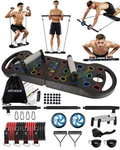hotwave portable exercise equipment with 16 gym accessories.20 in 1 push up board fitness,resistance bands with ab roller wheel,full body workout at home,patent pending