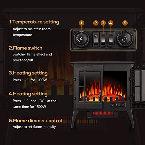 Havato Electric Fireplace Stove, Freestanding Fireplace Heater with Realistic Flame, Overheating Safety Protection, Indoor Space Heater(24 Inch, Black)