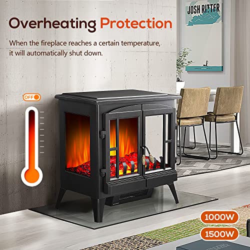 Havato Electric Fireplace Stove, Freestanding Fireplace Heater with Realistic Flame, Overheating Safety Protection, Indoor Space Heater(24 Inch, Black)