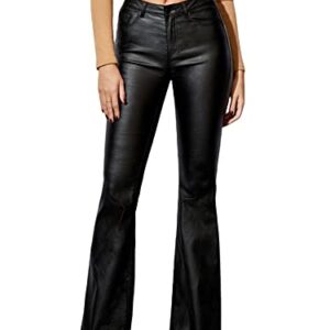 WDIRARA Women's High Waisted Button Flare Bell Bottom Jeans Long Denim Pants Black Tall L