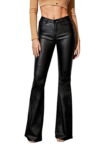 WDIRARA Women's High Waisted Button Flare Bell Bottom Jeans Long Denim Pants Black Tall L