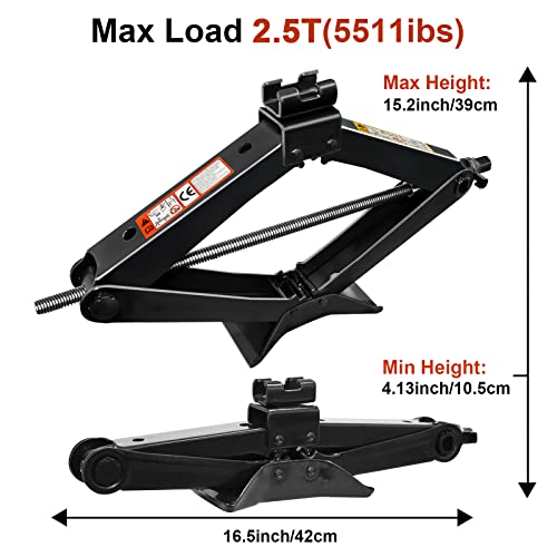 GTYORUS Scissor Lift Jack for Car - Max 2.5 Ton (5511 lbs) Capacity Car Jack- Lifting Jack Car Kit with Wrench for Auto/SUV/MPV