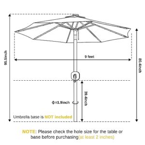 EAST OAK Patio Umbrella, 9 ft Outdoor Table Umbrella with 40 LED Solar Lights and 8 Ribs, 1.9inch Aluminum Pole, UPF 50+ Fade Resistant and Push Button Tilt for Deck and Poolside, Tan