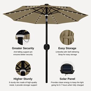 EAST OAK Patio Umbrella, 9 ft Outdoor Table Umbrella with 40 LED Solar Lights and 8 Ribs, 1.9inch Aluminum Pole, UPF 50+ Fade Resistant and Push Button Tilt for Deck and Poolside, Tan