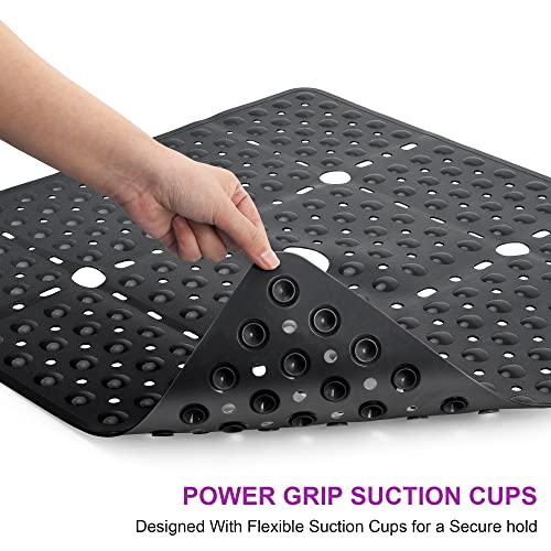 Reetual XL Shower Mat Non Slip - 27x27 Bath Mat for Shower Stall or Large Bathtub Mat with 240 Powerful Suction Cups and Drain Holes. Black Shower Mats for Bathroom, Anti Slip for Elderly and Kids