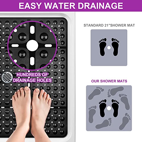 Reetual XL Shower Mat Non Slip - 27x27 Bath Mat for Shower Stall or Large Bathtub Mat with 240 Powerful Suction Cups and Drain Holes. Black Shower Mats for Bathroom, Anti Slip for Elderly and Kids