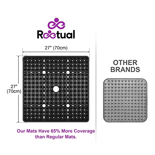 Reetual XL Shower Mat Non Slip - 27x27 Bath Mat for Shower Stall or Large Bathtub Mat with 240 Powerful Suction Cups and Drain Holes. Black Shower Mats for Bathroom, Anti Slip for Elderly and Kids