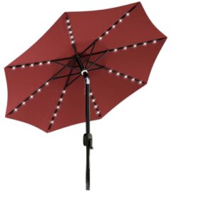 east oak patio umbrella, 9 ft outdoor table umbrella with 40 led solar lights and 8 ribs, 1.9inch aluminum pole, upf 50+ fade resistant and push button tilt for deck and poolside, wine red