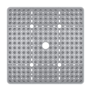 reetual xl shower mats for showers anti slip - 27x27 bath tub mat and shower floor mat. powerful suction cup shower mat with drain holes. grey bath mat for shower, non slip for elderly and kids