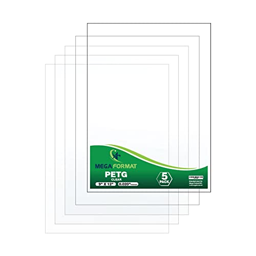 Clear Plexiglass Sheet Thin Acrylic Panel - Flexible Plastic Sheet, Picture Frame Glass Replacement, Acrylic Sheets 9" x 12" - 0.02 (5 Pk)