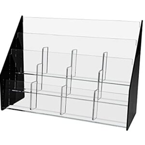 Tiered Rack Card Holder with 12 Pockets for 4x9 Brochures Leaflets Clear Plexiglas Rack for Tabletop Use with Black Acrylic Sides