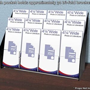 Tiered Rack Card Holder with 12 Pockets for 4x9 Brochures Leaflets Clear Plexiglas Rack for Tabletop Use with Black Acrylic Sides