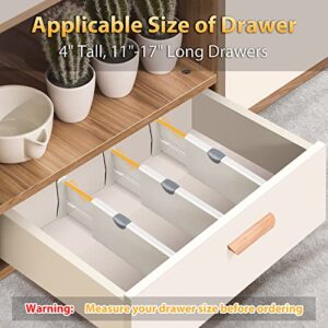 JONYJ Drawer Dividers Organizer 6 Pack, Adjustable Separators 4" High Expandable from 11-17" for Bedroom, Bathroom, Closet, Clothing, Office, Strong Secure Hold, Foam Ends, Locks in Place