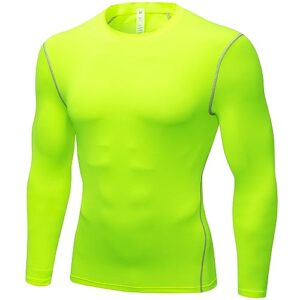 fluorescent green compression shirts mens long sleeve running gym top shirts lightweight sports baselayer undershirt