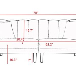 Majnesvon Modern Velvet Fabric Sofa Bed Futon with 2 Pillows,Couch with 3 Adjustable Angles,Convertible Small Loveseat Folding Sleeper Sofa Bed for Compact Living Spaces,Bedroom (Pink), Twin